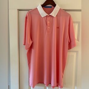 Southern Tide Coral Polo Shirt with White Collar
